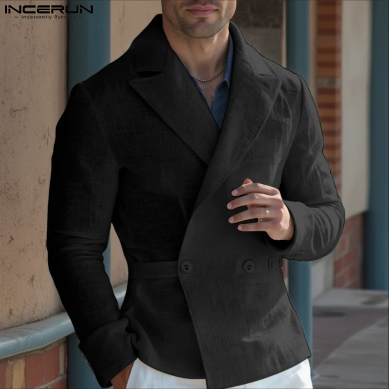 INCERUN Men Blazer Solid Color Lapel Long Sleeve Button Casual Male Suits Streetwear Autumn 2025 Fashion Thin Coats Outerwear 251021