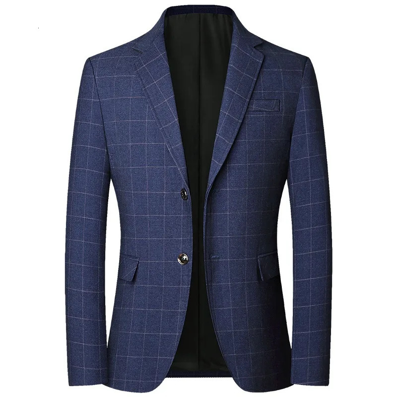 2025 Spring Autumn Blue Checkered Noniron Suit Jackets for Menblack Light Business Casual Men Blazer Slim Fit Asian Size 251021