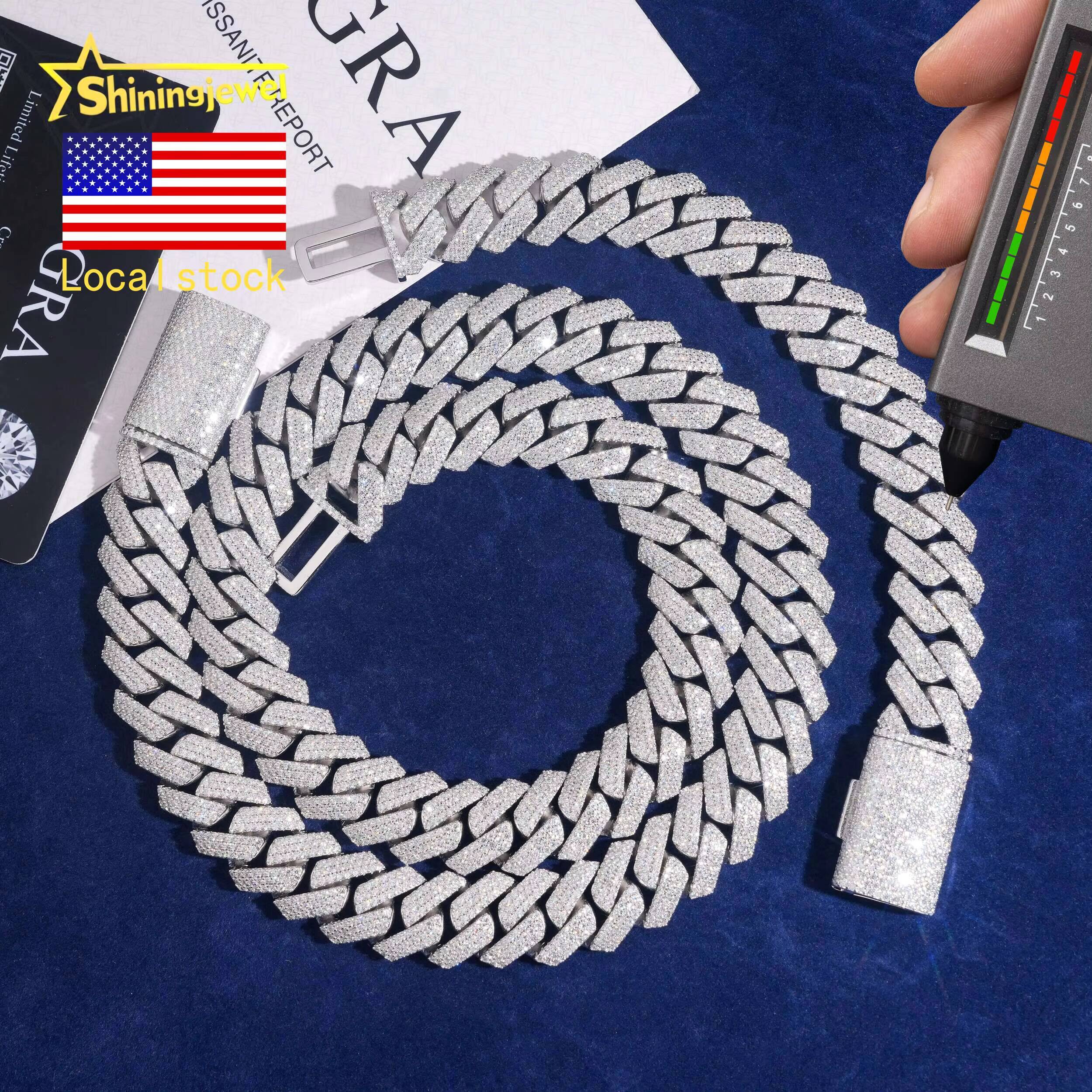 Promotion Price USA Local Stock 15MM 3 Rows Moissanite Cuban Link Chain Hip Hop Iced Out Men Link Chain Necklaces