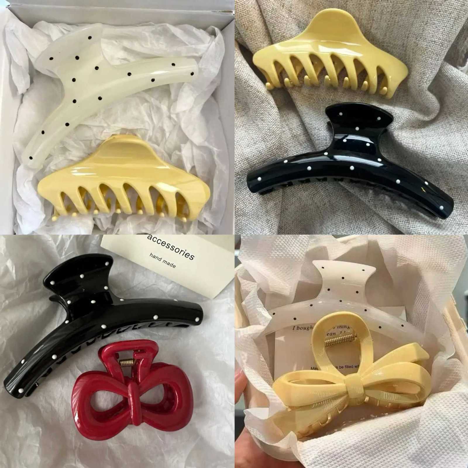 2PCS Korean Polka Dot Bow Large Shark Hair Claw Clip Barrettes Elegant Wedding Vacation Ponytail Clip Hairpin Hair AccessoriesW254021