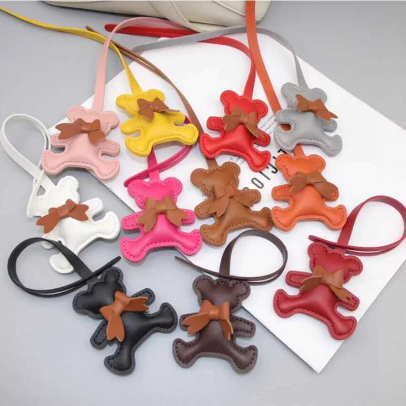 Trendy PU Leather Bowknot Bear Keychain Car Keyring PU Leather Hanger Cartoon Fashion Bag Pendant Car Accessory W251021