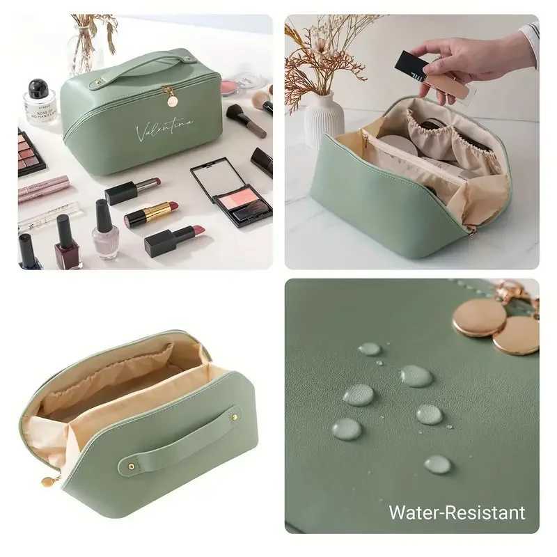 Customized Personalized Leather Square Cosmetic Bag Beauty Skin Care Large Capacity High Quality Portable Handheld Cosmetic CaseW251021