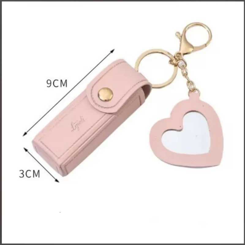 Portable leather lipstick wrap makeup bag lip balm pack key chain holder lipstick protective cover with mirror W251021