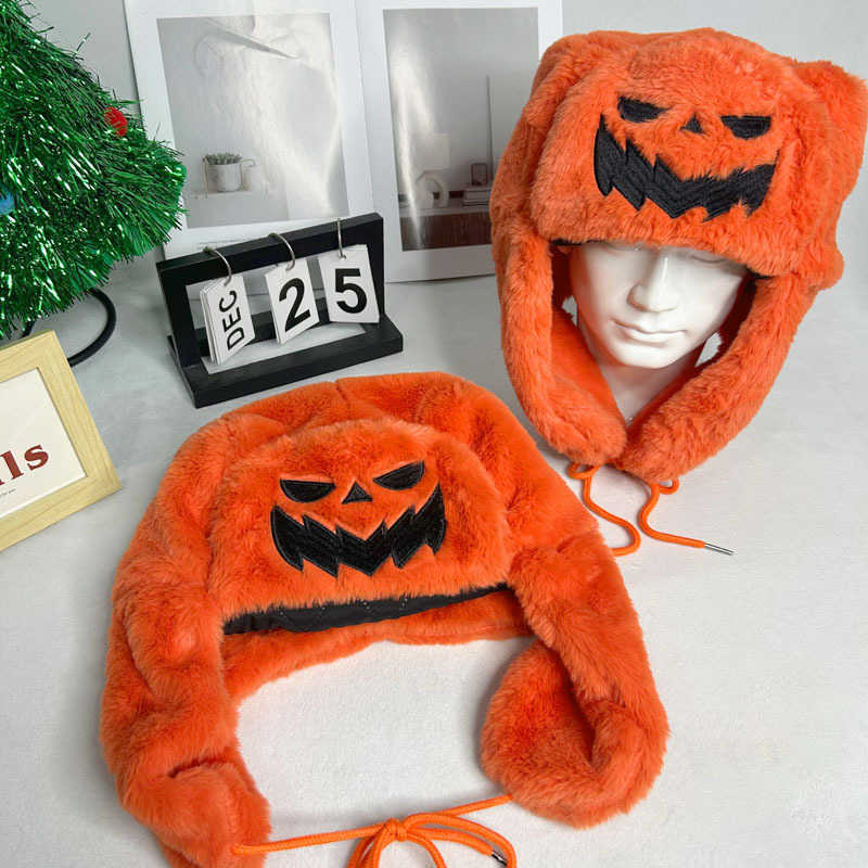 New Halloween Funny Costume Pumpkin Lantern Feng Hat Cartoon Cute Warm Ear Protection Plush Hat H251020