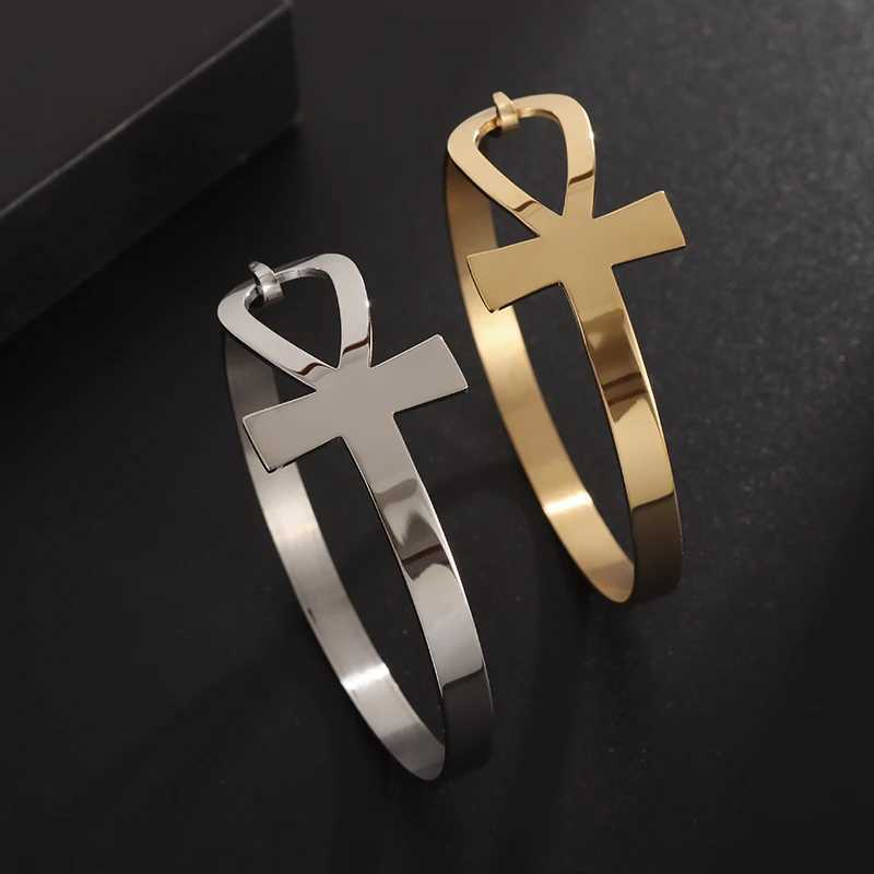Egyptian Symbol Ankh Cross Life Cuff Stainless Steel Bracelet For Women Men Religious Amulets Jewelry Gift Accessories J251021