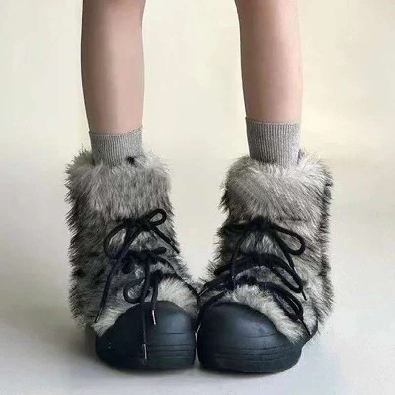 Bow Platform Women Snow Ankle Boots Fur Fashion Short Plush Flats Cotton Shoes 2025 Trend Warm Cozy Winter Botas Mujer 251021