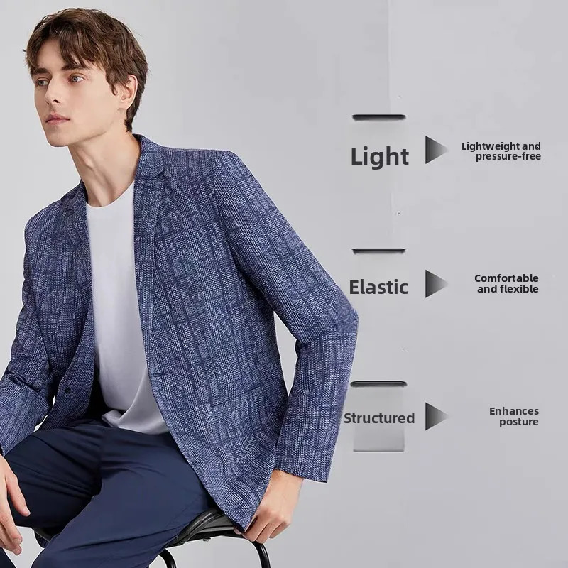 HighEnd Lightweight Knitted Me QuiDry Casual Mens Summer Thin Suit Jaet Busin Gentleman Sle round Hemline Long 251021