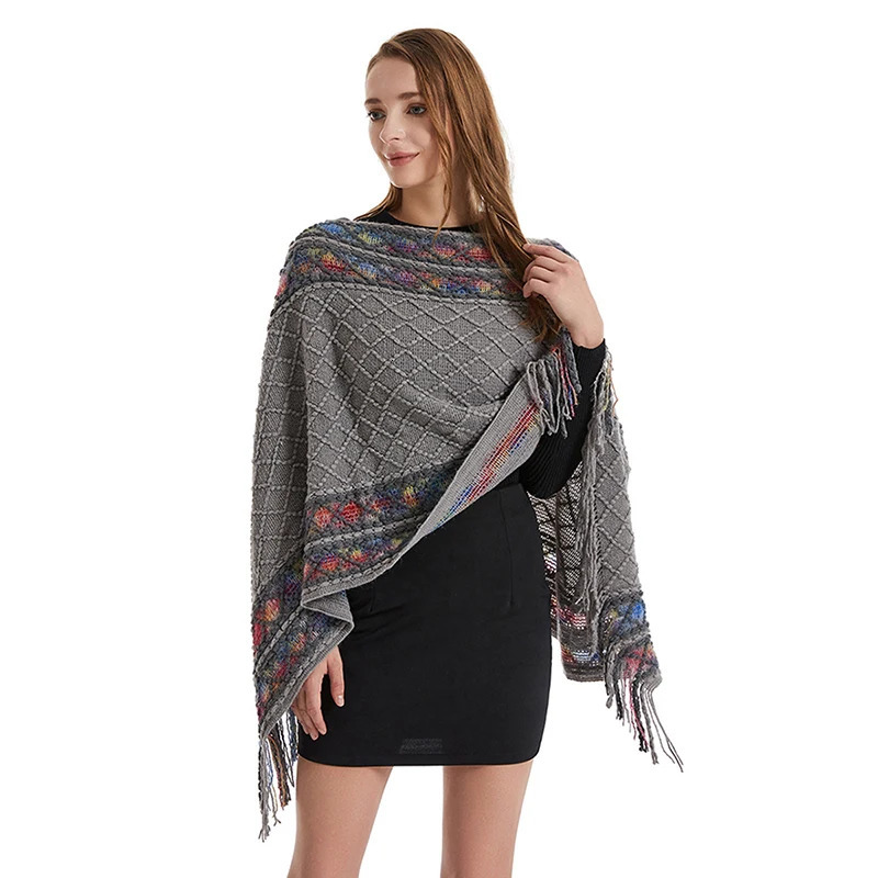 Womens Retro Pullover Tassel Shawl Ethnic Style Cape Knitted Outwear Coat Tourism Wear Pull 10090cm 251021