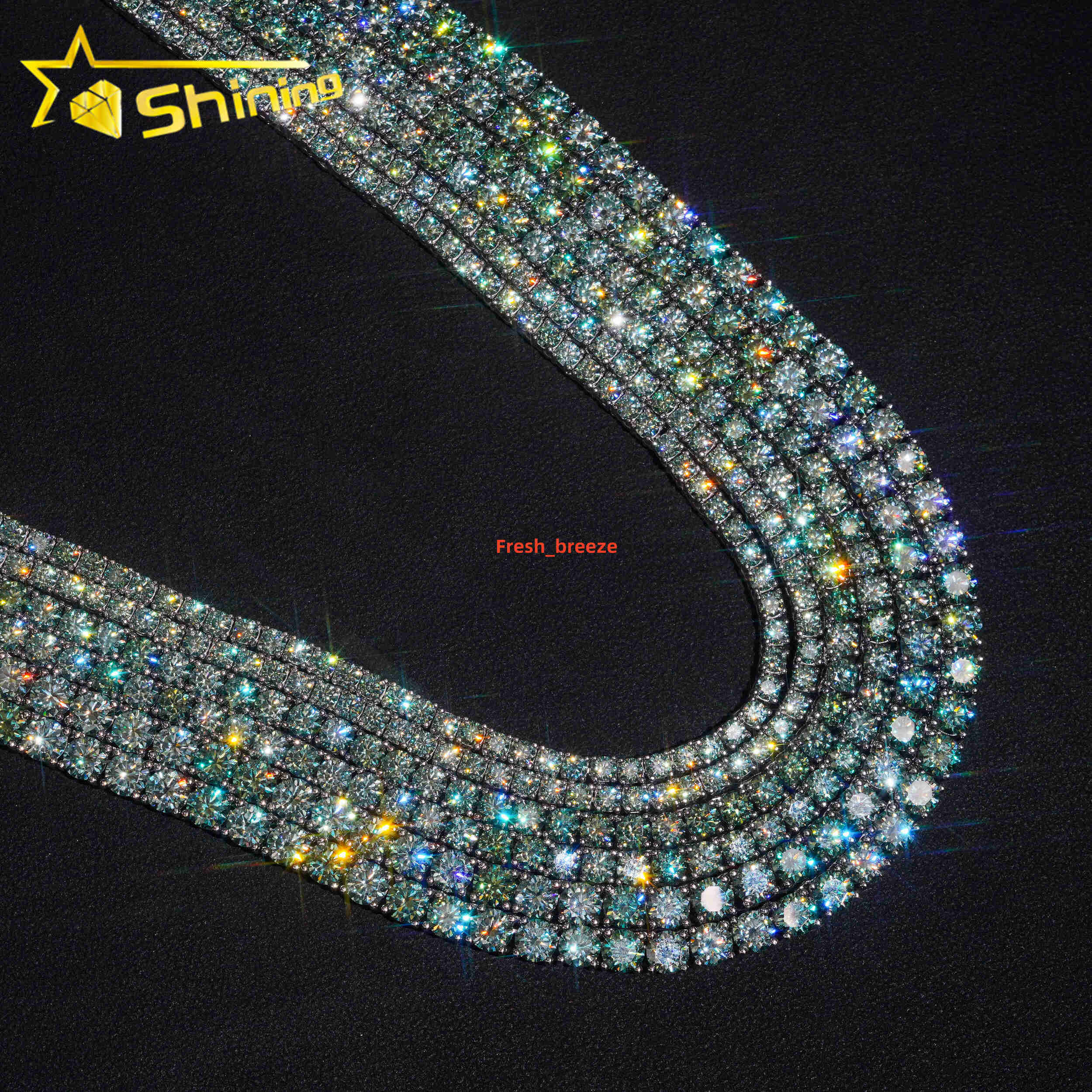 Wholesale Price Bluegreen Moissanite Tennis Chain 925 Sterling Silver Gold Plated Pass Diamond Test Colors Moissanite Necklace