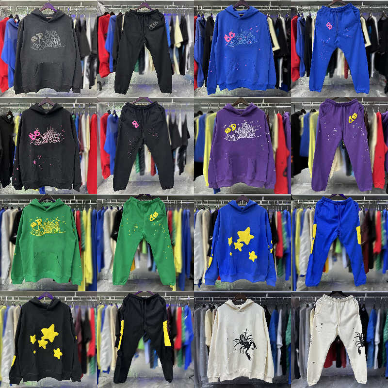 Spider hoodie Designer Hoodies Spider rhinestone flannel Sweatshirts hoodie Web Street Graffiti pants set cobweb Print cheap hoodies suit