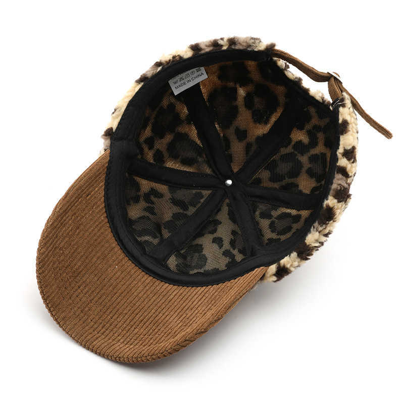 Womens Autumn Winter Unique Color Block Leopard Print Baseball Cap Mens Outdoor Travel Warm Coldproof Sunshade Duckbill Cap H251020