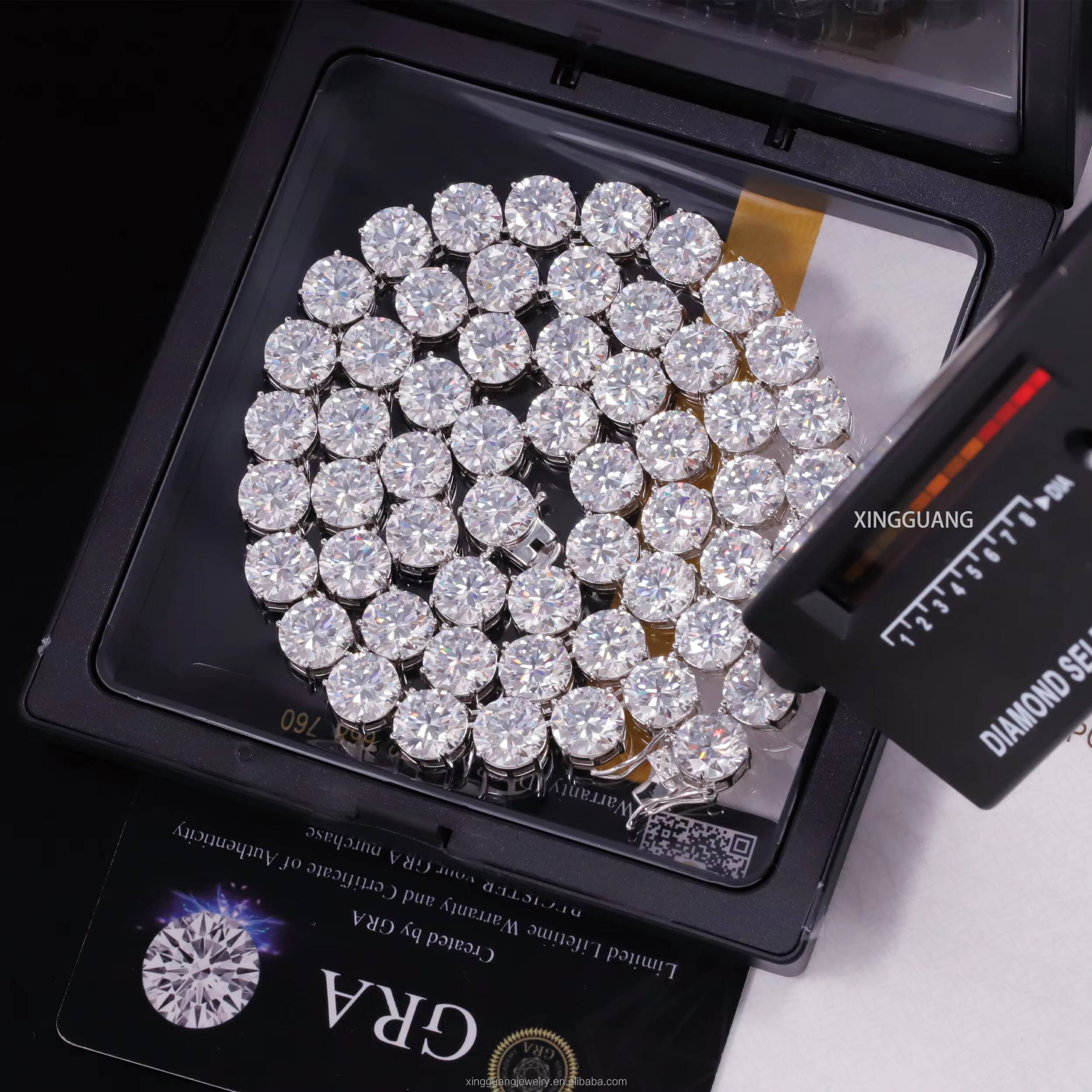 Factory Price Silver with Gold Plated VVS D Color Moissanite Diamond Tennis Chain for Hip Hop Jewelry