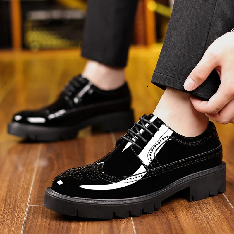 Men Dress Shoes Elevator Shoes Genuine Leather Increase Business Lift Shoes Bright Upper For Man 8cm 10cm Heightening Shoes 251021