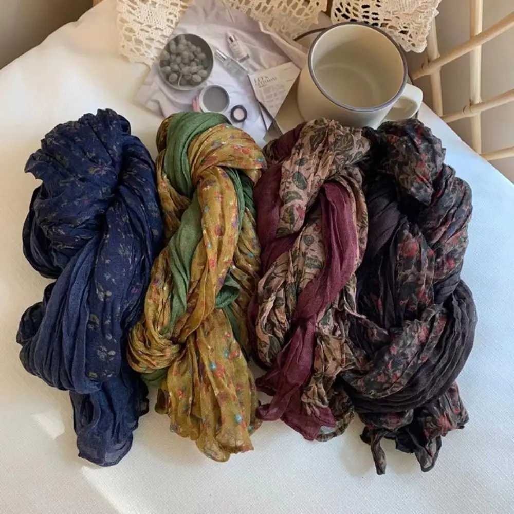 Fashion Autumn Winter Cotton Linen Scarf Vintage Keep Warm Pleated Printed Scarf Luxury Brand Designer Square Shawl Wrap W251021