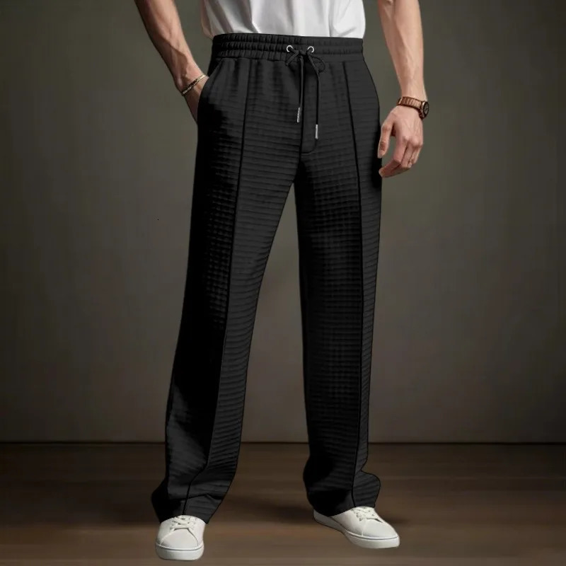Mens HighQuality Jacquard Waffle Casual Sports Business Jogging Pants Breathable Loose StraightLeg Gentlemans Clothing 251017