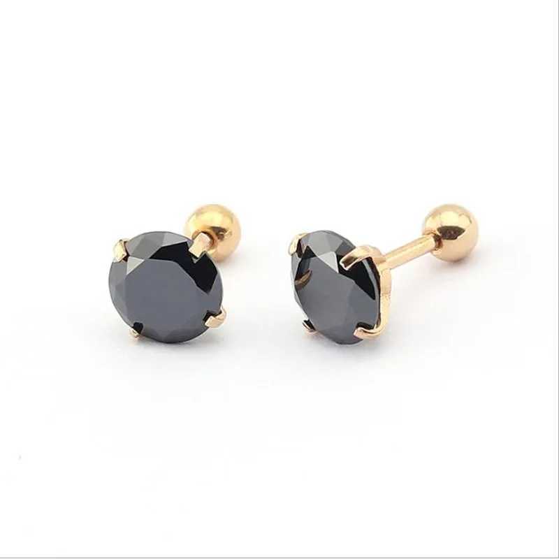 se039 316L Stainless Steel Screw Back Round Black AAA Zircon Stud Earrings 4 Colors Vacuum Plating No Fade Allergy 2mm to 8mm J251021