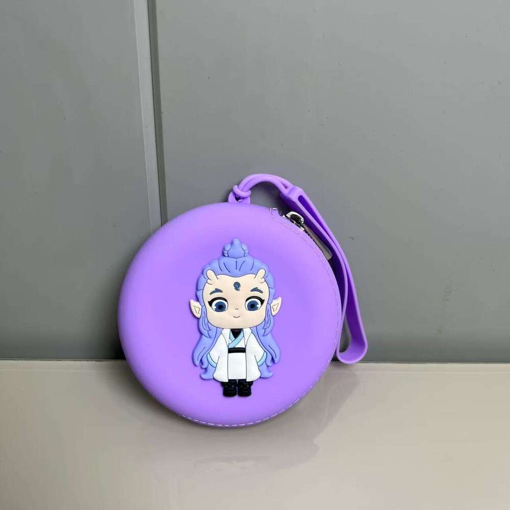 Cartoon Coin Purse Nezha 2 Demon Child Headphone ID Zipper Silicone Lipstick Bag Storage Mini