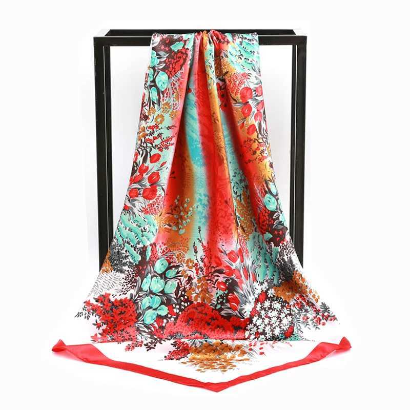 New Silk Square Scarf Women Designer Floral Print Satin Scarves for Lady Foulard Bandana Scarfs Female Neckerchief 90cm Hijab W251021