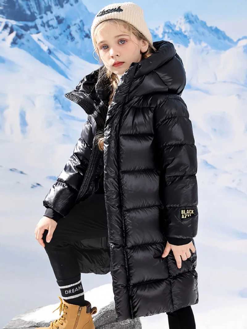 Winter Warm Girls Black XLong Hooded Full Zipper Puffer Jackets School Kids Thick Snow Coat Children Outfit Windbreaker 516 YrT251021
