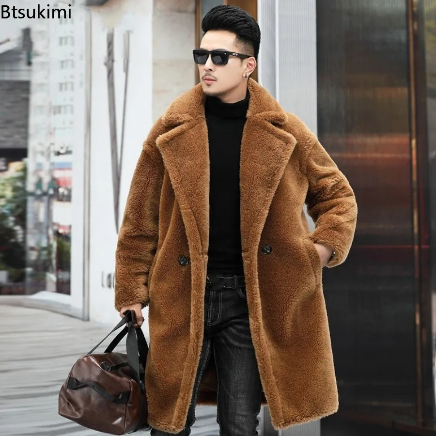 Fashion Long Camel Fleece Coats Mens Autumn Winter Thickened Warm Faux Fur Outwear Trend Vintage Men Windbreaker Jackets 251018