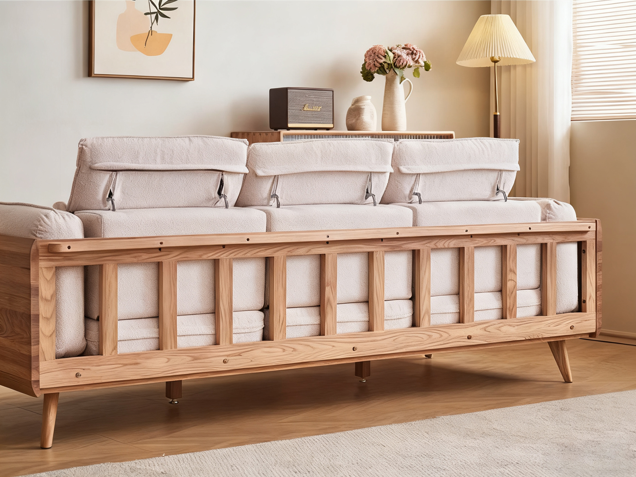 Elegant Solid Wood Upholstered Couch for Modern Living Room - Made of High-Quality Materials