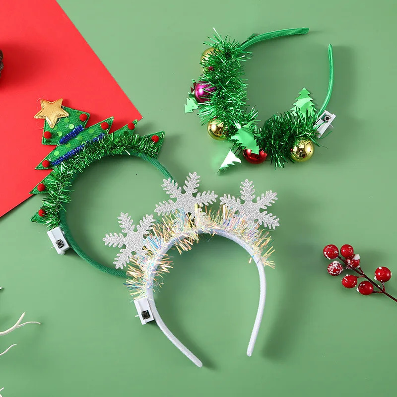 Christmas Headband with LED Lights Snowflake Xmas Tree Hair Band 2025 Christmas Decorations for Home Girls Women Year Gifts i251021