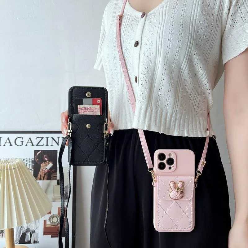 Case for Galaxy S25 Ultra S20 S21 S22 S23 FE S24 Plus Rabbit Wallet Bag Card Crossbody Leather Lanyard Neck Strap Cover J251114