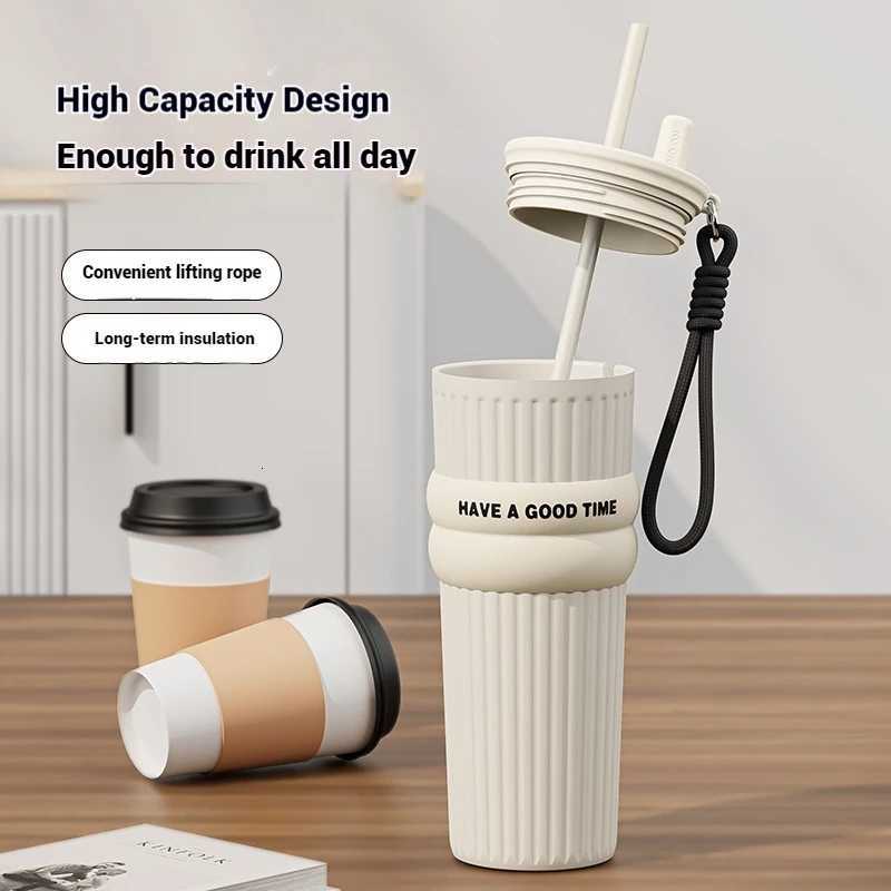 2025 New In Stock Large Capacity Simple And Convenient Straw Insated Cup Off Coffee Cup Portable Accpanying Car Cup Y251021