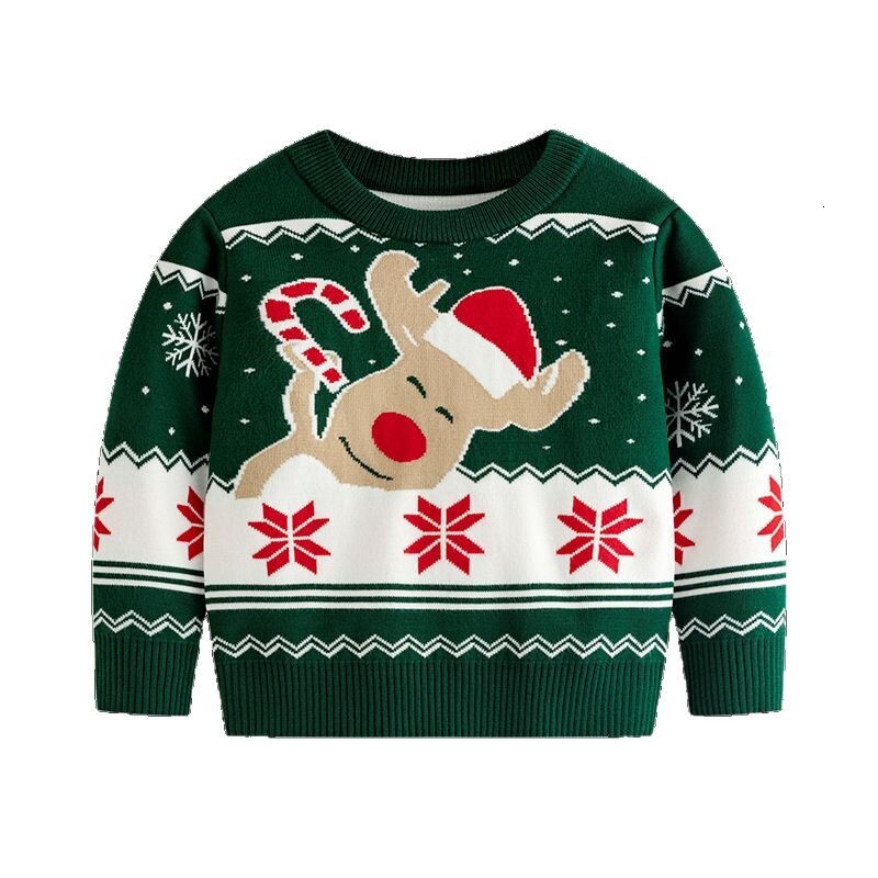 New hot selling European and American Christmas parent-child sweater autumn and winter children's cartoon reindeer jacquard pullover sweater knit