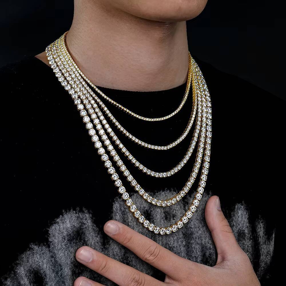 Wholesale Men Women 26mm 1624in Gold Plated S925 Sterling Silver Tennis Hiphop Necklace Jewelry Vvs Mossanite Moissanite Chain