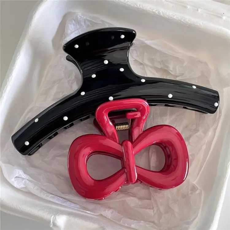 2PCS Korean Polka Dot Bow Large Shark Hair Claw Clip Barrettes Elegant Wedding Vacation Ponytail Clip Hairpin Hair AccessoriesW254021