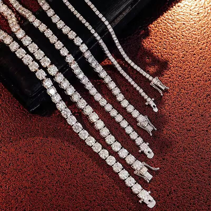 Luxury Shining Fine Custom Real Solid Gold Plated S925 Silver VVS Diamond 3 4 5 65mm Diamond Tennis Chain for Women Men Hip Hop