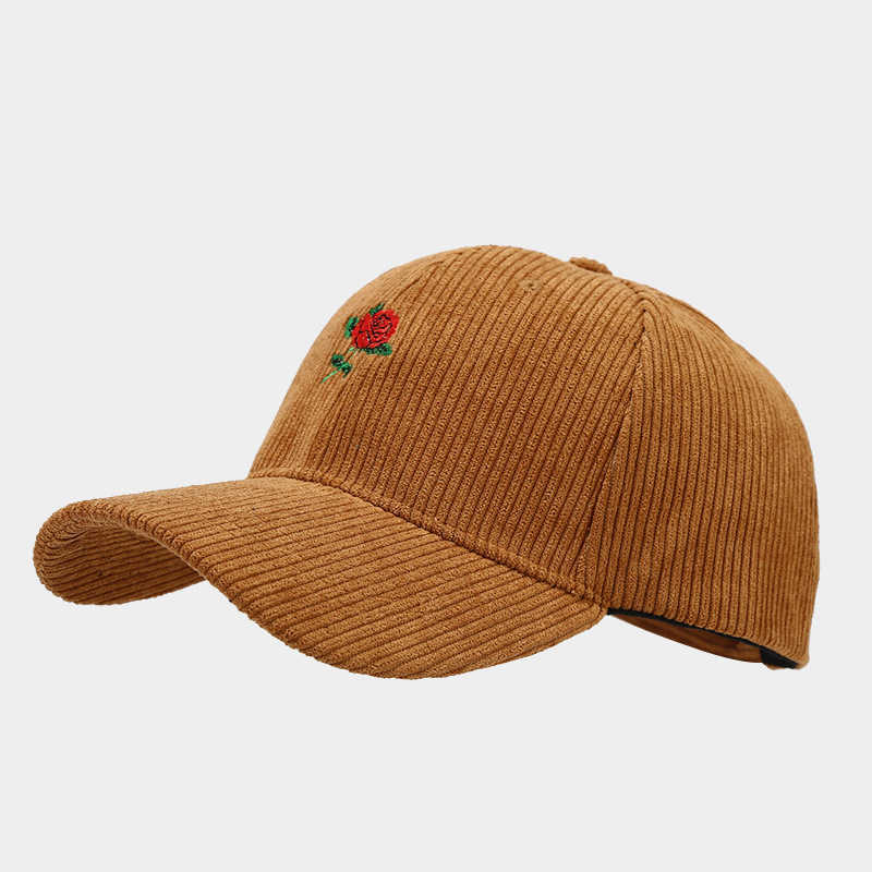 Valentines Day Fashion Rose Embroidery Corduroy Baseball Cap for Women Trendy Spring Outdoor Travel Sunshade Duckbill Cap H251020