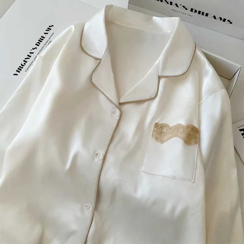 Korean Style Casual Print Womens Pajamas Fun Print Lace Solid Design 2 PC Set Pajamas Autumn Winter New 2025 Loungewear Fashion Y251104