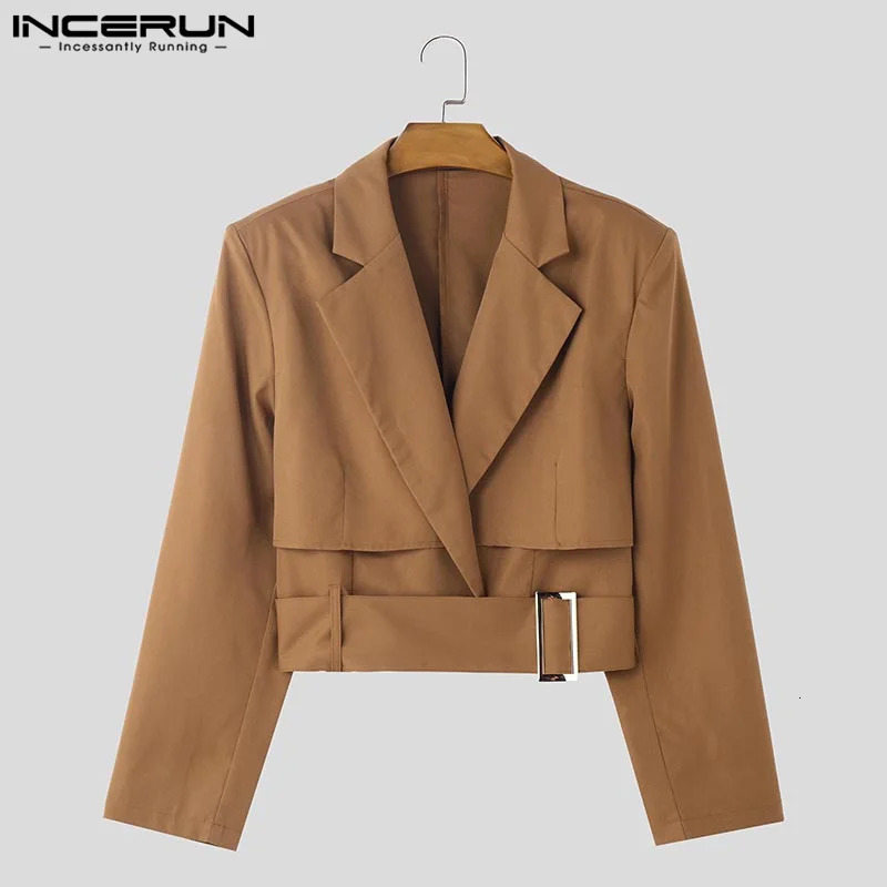 Fashion Well Fitting Tops INCERUN Men Deconstruct Metal Buckle Suit Coat Casual Streetwear Cropped Long Sleeved Blazers 2025 251021