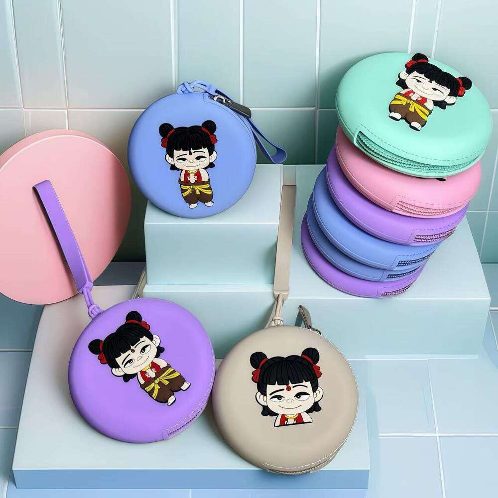 Cartoon Coin Purse Nezha 2 Demon Child Headphone ID Zipper Silicone Lipstick Bag Storage Mini