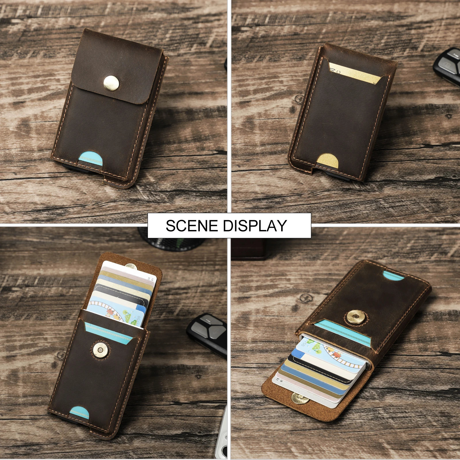 Hiram Vintage Genuine Leather RFID Blocking Card Holder Wallet for Men Card Wallet Case Aluminum Metal Slim Cardholder 251013