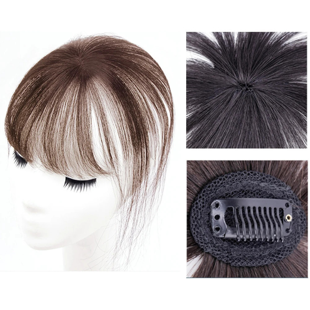 Mini Thin Air Blunt Light Bangs Human Hair Bangs with Temples Headband Handmade Natural Clip on Bangs Hairpiece 251014