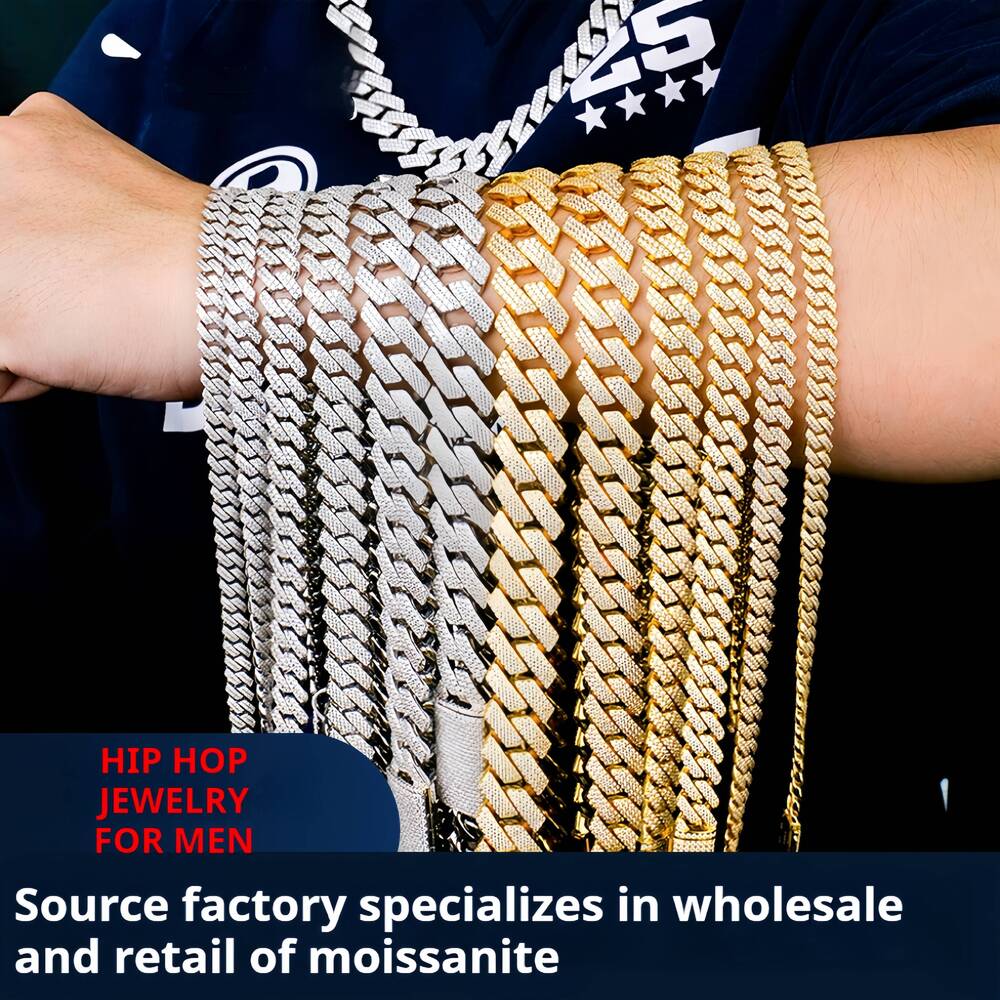 High Quality 8mm Silver Iced Moissanite Cuban Chain VVS1 Clarity Hot Sale Hip Hop Necklace Bracelet Cuban Link Chain