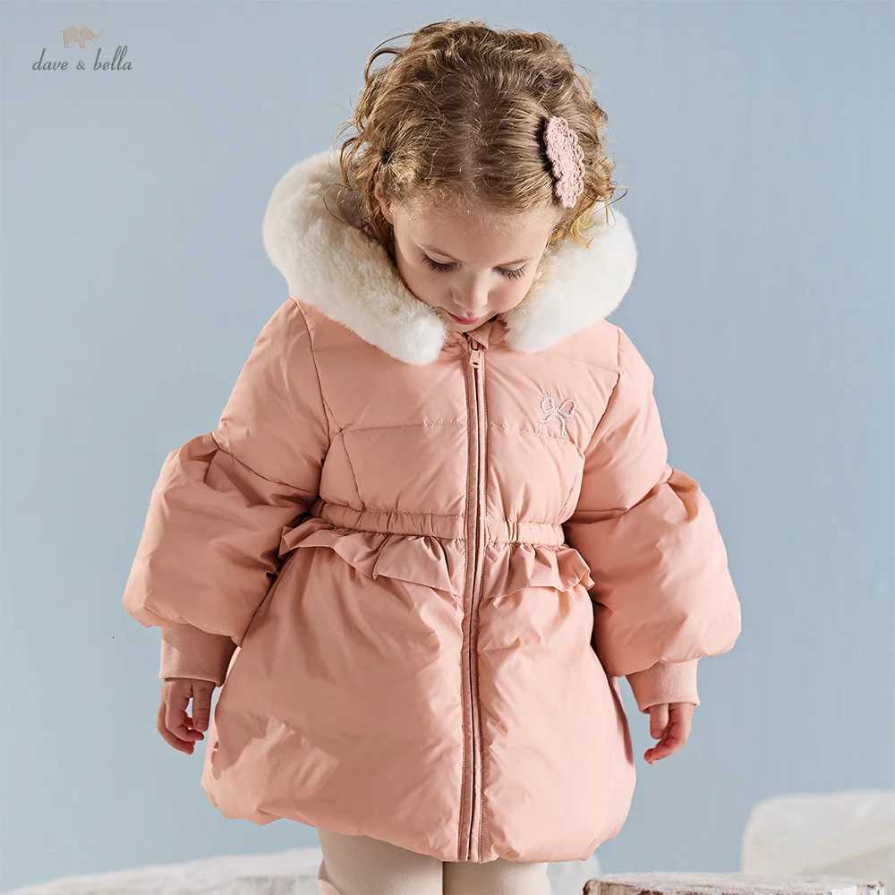 Dave Bella Girls Down Jacket Autumn Winter Children Plush Hooded Thick Overcoat Baby White Duck Down Top Kids Clothing DB4253766T251021
