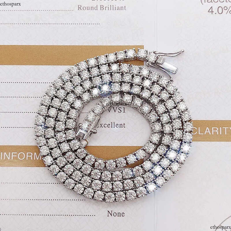 wholesale high quality sterling sier hip hop lab dia 3MM 4MM Moissanite necklace tennis chain