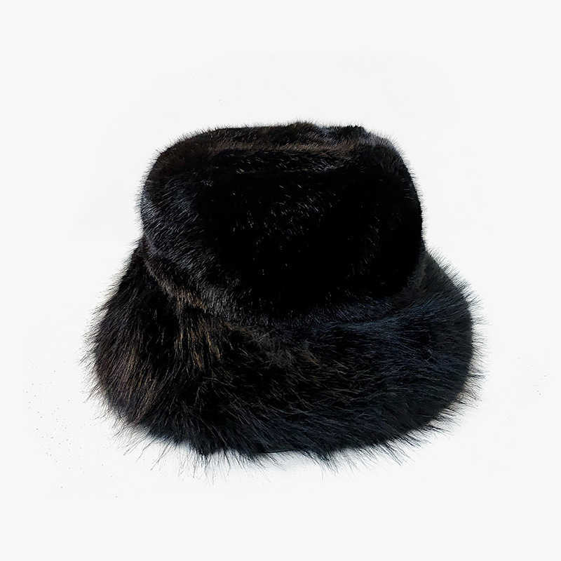 Autumn Winter Plush Hat Faux Fur Mink Fur Warm Feel Women Slimming Windproof Hat Large Brim H251020