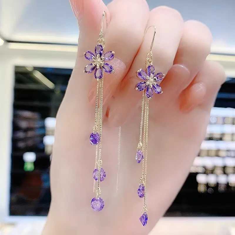 Luxury Shiny Zircon Flower Drop Earrings for Women Temperament Long Tassel Ear Line Crystal Earring Girls Party Wedding Jewelry J251021