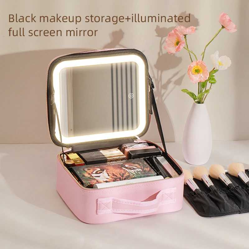 Makeup Travel Train Case with LED Lighted Mirror 3 Color Adjust Settings Travel Makeup Bag With Adjustable DividersW251021
