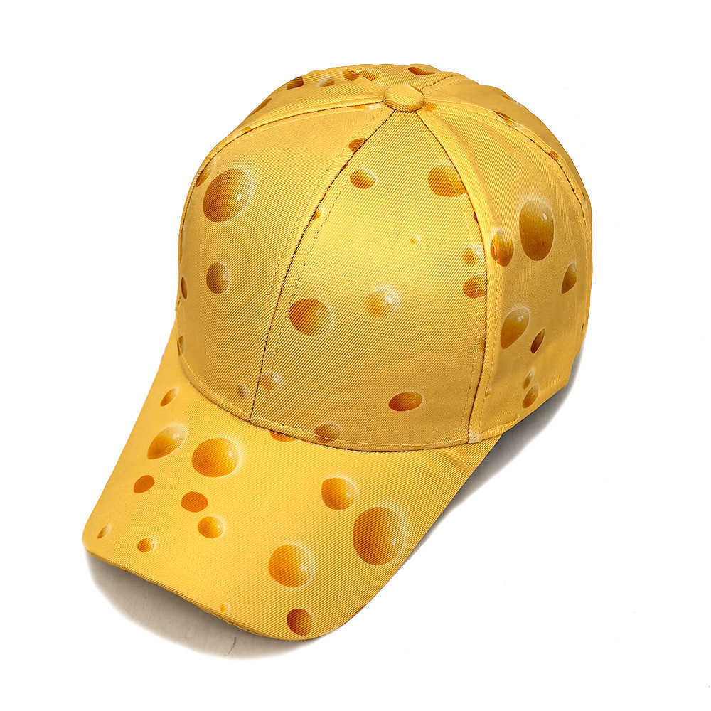 New Cheese Pattern Printed Baseball Cap Fashionable Womens Casual Versatile Travel Sun Hat for Men H251020