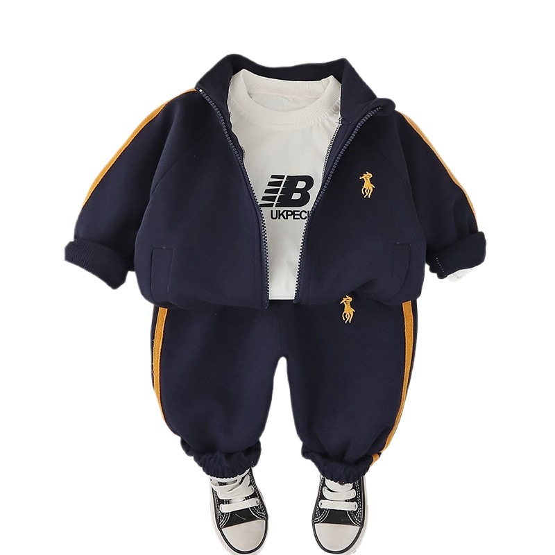 kids designer clothes 2025 Kids Striped 3-Piece Sportswear Set, Boys Girls Autumn Casual Long Sleeve Outfit, Fashion Track Jacket with Pants