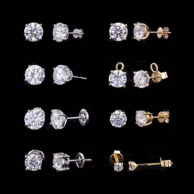 Starsgem 6 Prong 14k 2ct 8mm Round Cut Basket Setting Zirconia Stud Earrings