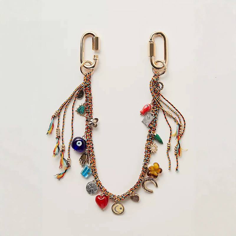 bag charms designer New Freepeople Fashion Personality Devil's Eye Metal Geometric Heart Pendant Woven Keychain key chain