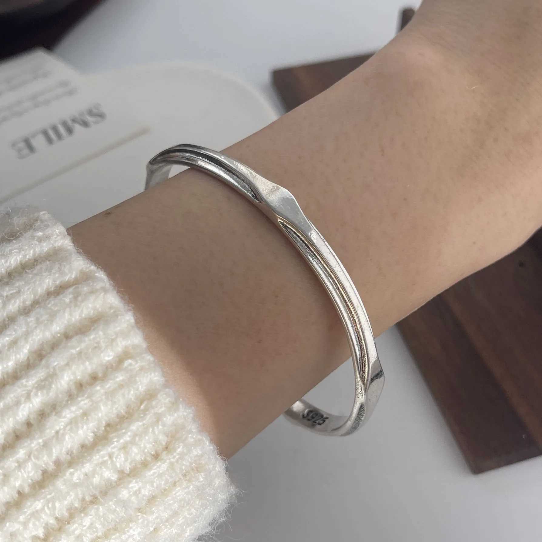 100 Solid 925 Sterling Silver Retro Bracelet for Women Men Vintage Handmade Narrow Simple Bracelet Birthday Gift J251021