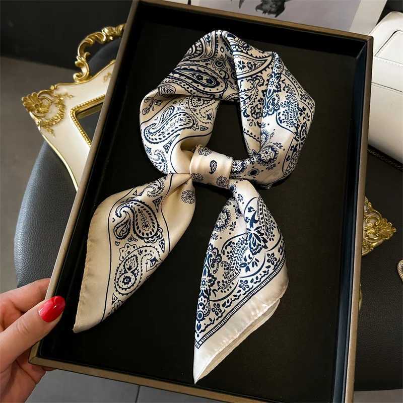7070cm Silk Square Scarf Women Soft Flower Print Hairband Foulard Neckerchief Hijab Tie Bag Ribbon Headband Fashion Bandana W251021